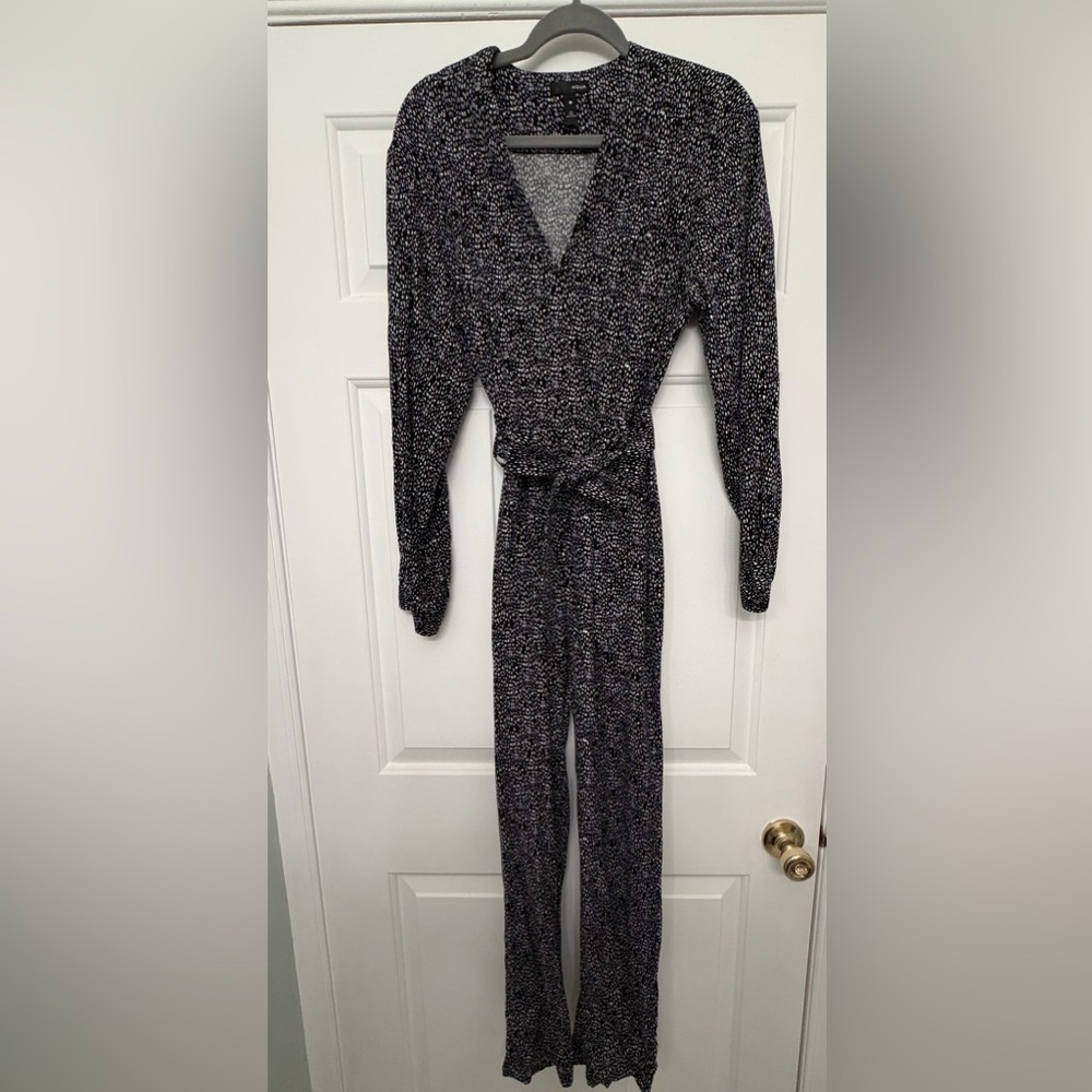 Aqua Black and White Patterned Jumpsuit